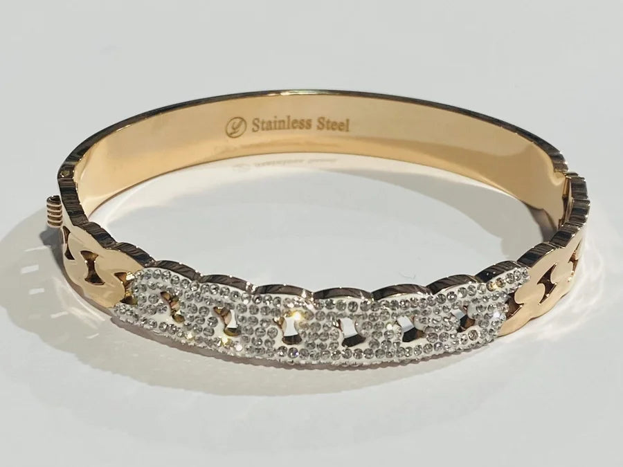 Rose Gold Crystal Cuban Design Stainless Steel Bracelet