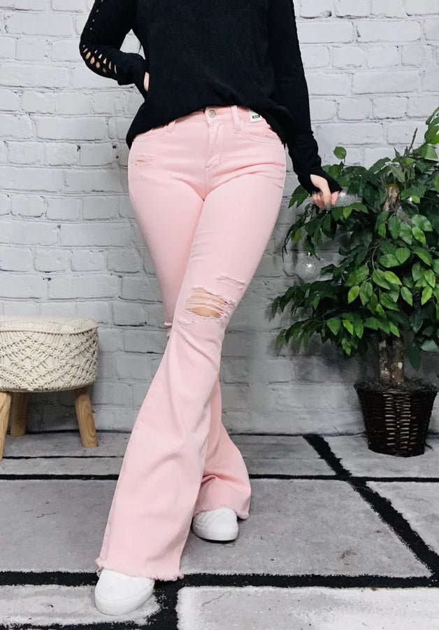 Judy Blue - "Olivia" Pastel Pink Mid-Rise Flare Jeans - Reg/Plus