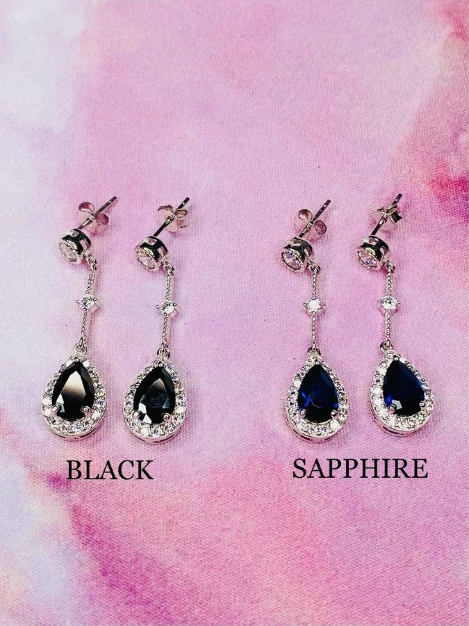 Sterling Silver Gemstone CZ Drop Earrings