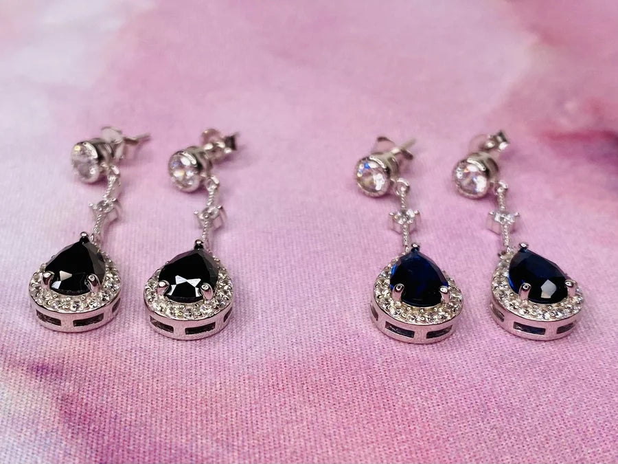 Sterling Silver Gemstone CZ Drop Earrings