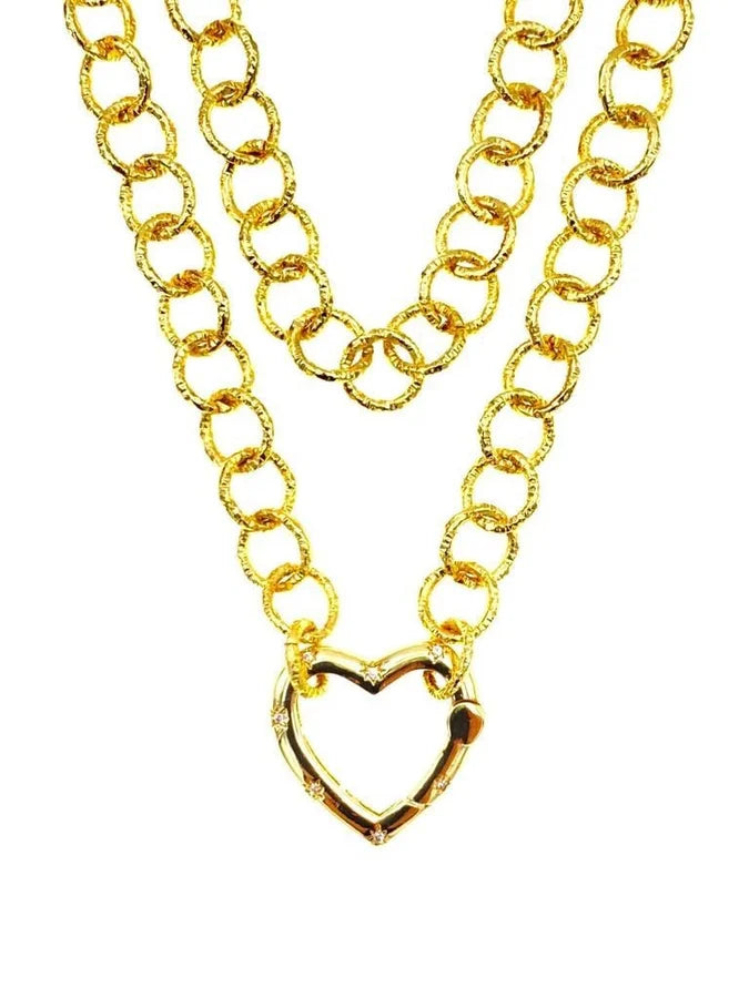 18 Kt. Gold Plated Chain w/ Cubic Zirconia Heart Closure - 18"