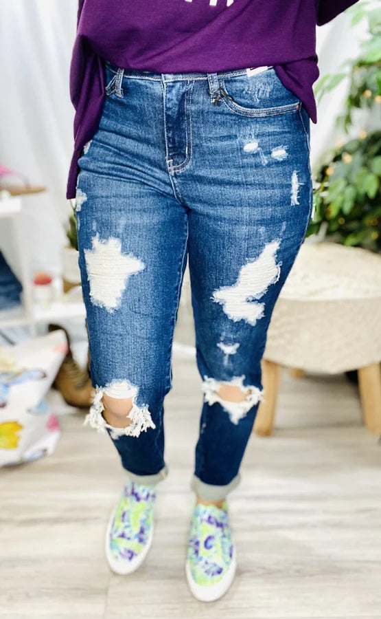 Judy Blue - High Waisted, Destroyed Boyfriend Jeans - Reg/Plus