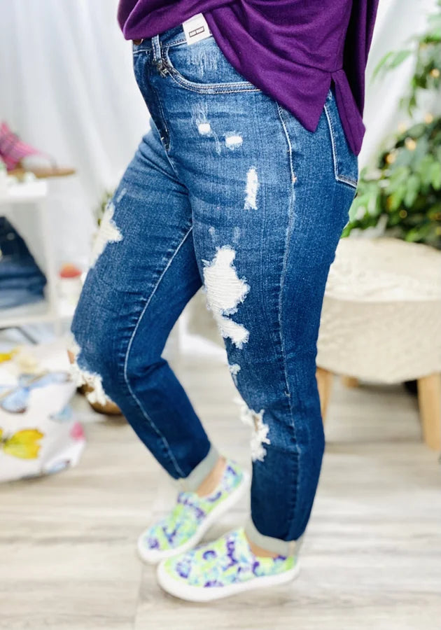 Judy Blue - High Waisted, Destroyed Boyfriend Jeans - Reg/Plus