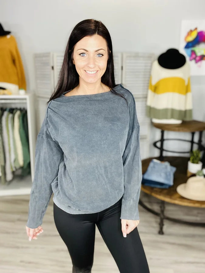 ASH LONG SLEEVE WASHED TERRY KNIT SWEATER