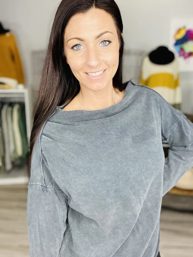 ASH LONG SLEEVE WASHED TERRY KNIT SWEATER