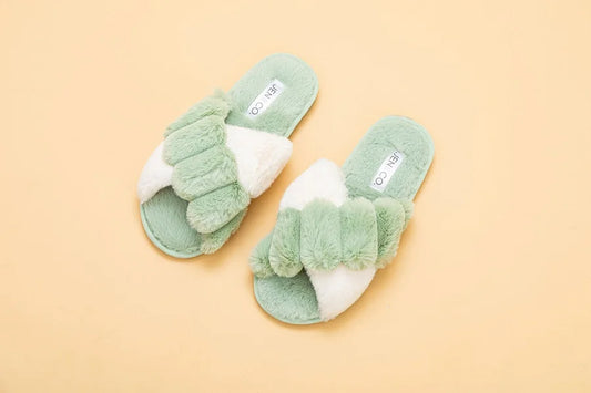 "Amanda" Fuzzy Slippers - Sage