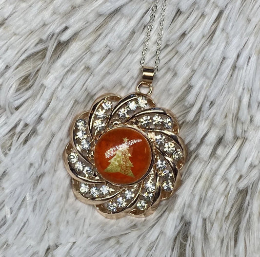 Rose Gold Spiral Pendant w/ Silver Chain & Christmas Tree Snap