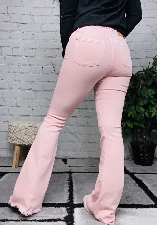 Judy Blue - "Olivia" Pastel Pink Mid-Rise Flare Jeans - Reg/Plus