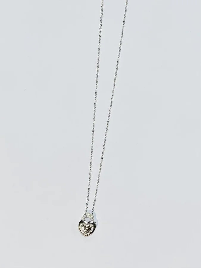 Sterling Silver Cubic Zirconia Heart Necklace - 16" +2