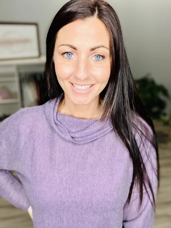 Reg. Deep Lavender Mock Neck Long Sleeve Top