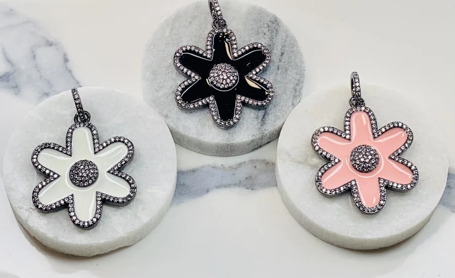 Enamel & Crystal Flower Pendants (Medium)