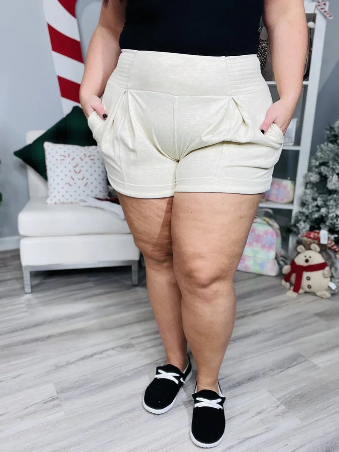 Reg/Plus Sand Smocked Waist Cuffed Shorts