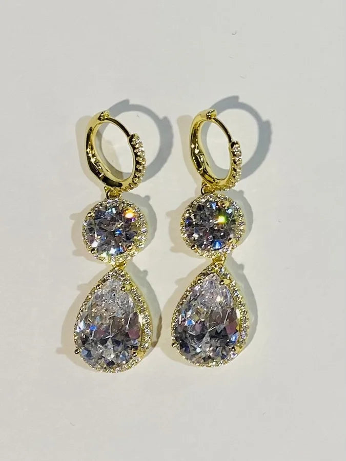 Sterling Silver Gold Plated Cubic Zirconia Drop Earrings