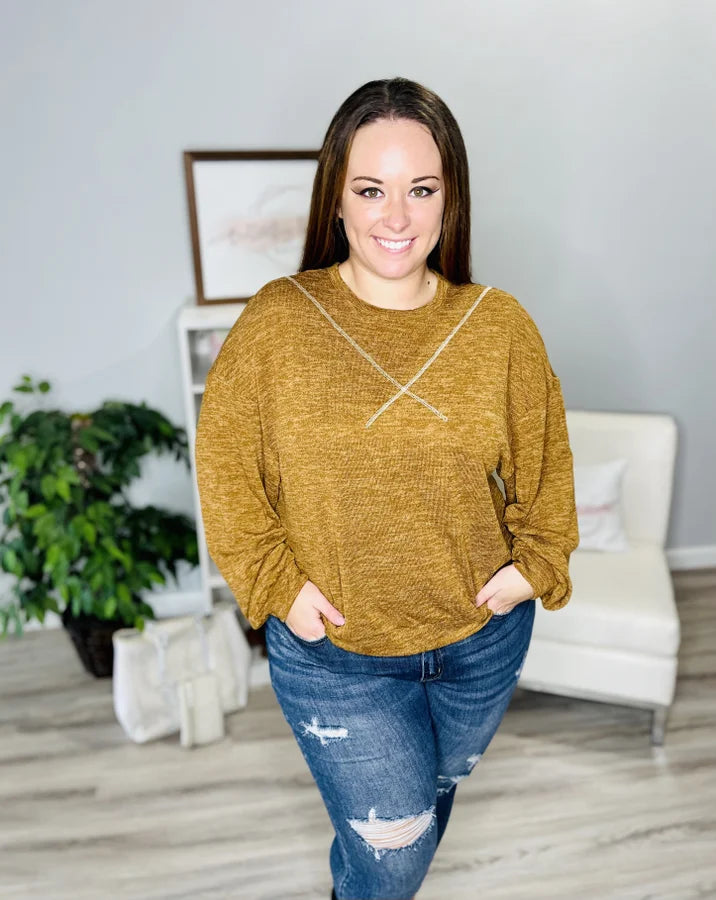 Reg. Dark Butterscotch Two Tone Long Sleeve Top