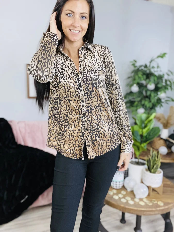 Black/Taupe Velvet Leopard Long Sleeve Top