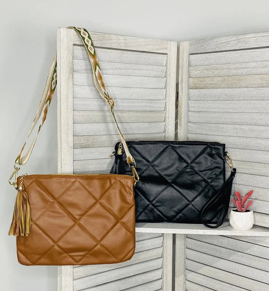 Faux Leather Quilted Clutch/Crossbody Bag