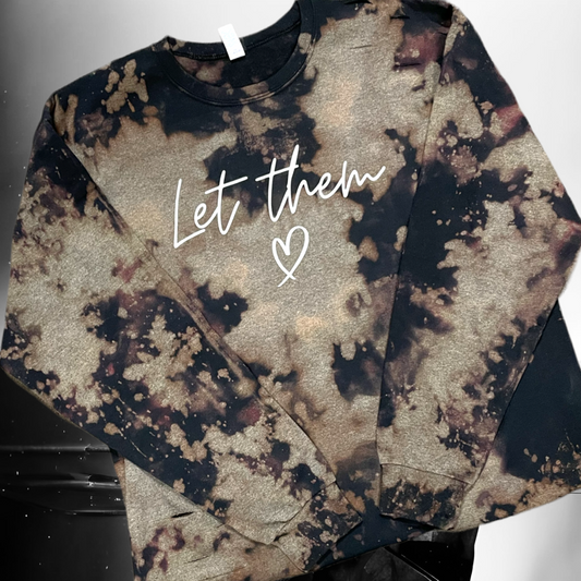 "Let Them" Black Bleached Fleece Slight Cropped Distressed Sweatshirt