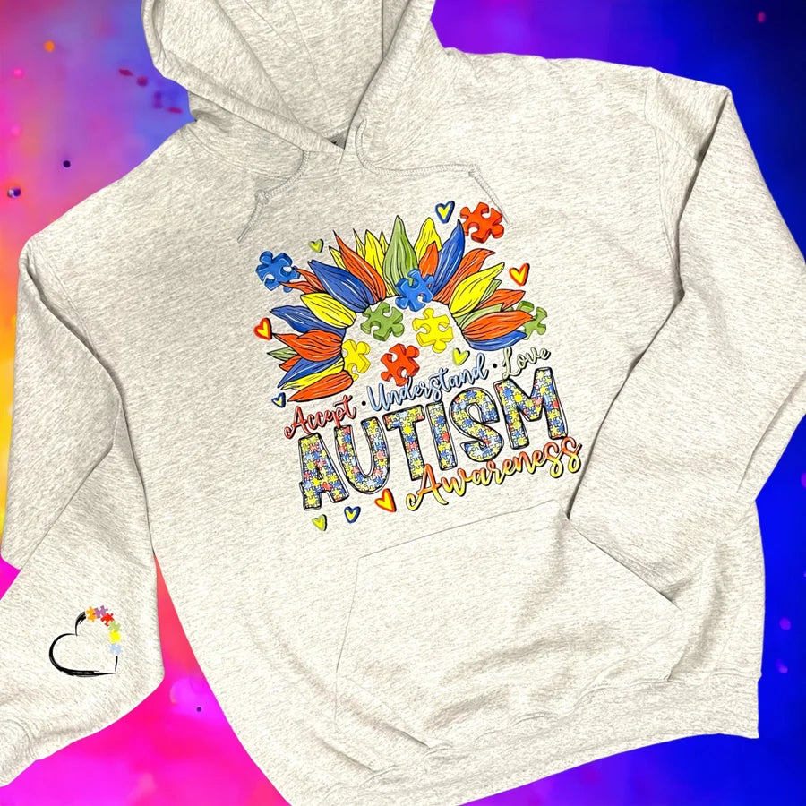 "Accept, Understand, Love...Autism Awareness" Short Sleeve/Hoodie w/ Sleeve Print
