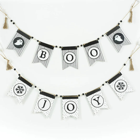 "BOO"/"JOY" Wooden Garland - Reversible