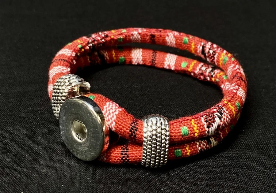 Red Multi-Colored Woven Snap Bracelet