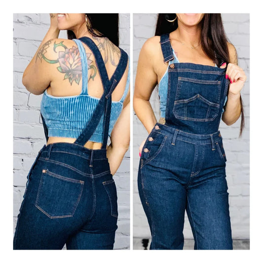 Judy Blue - "Bridget" High-Waisted Dark Blue Wide Leg Overalls