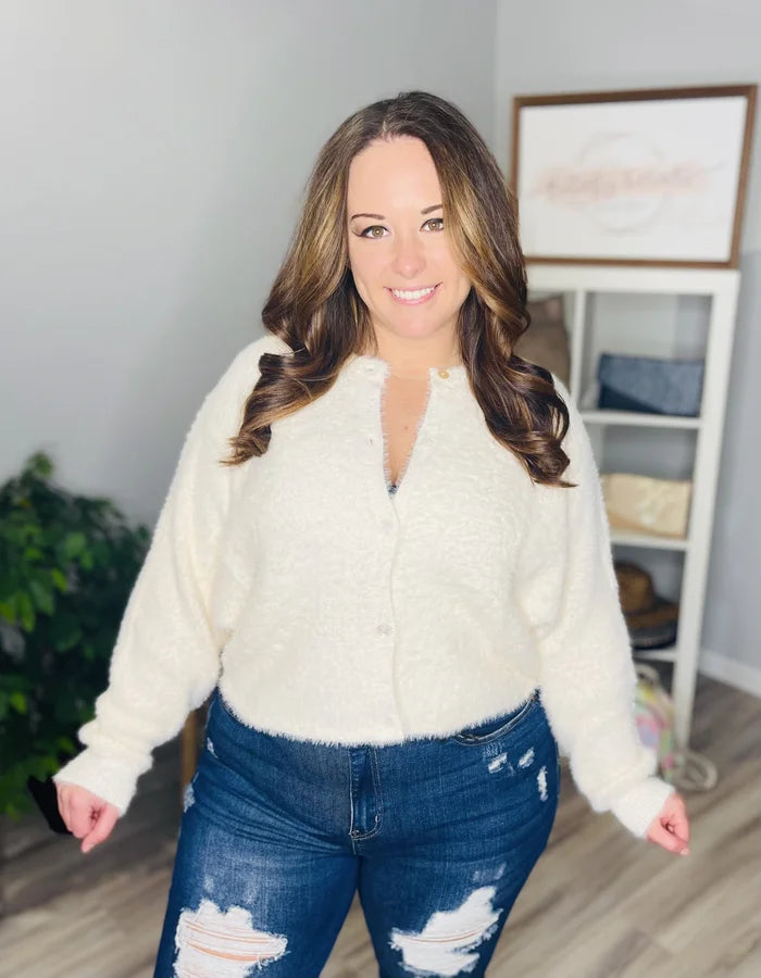 Reg. Ivory Dolman Sleeve Button Down Cardigan Sweater