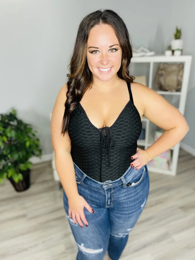 Reg/Plus Black Textured Bodysuit