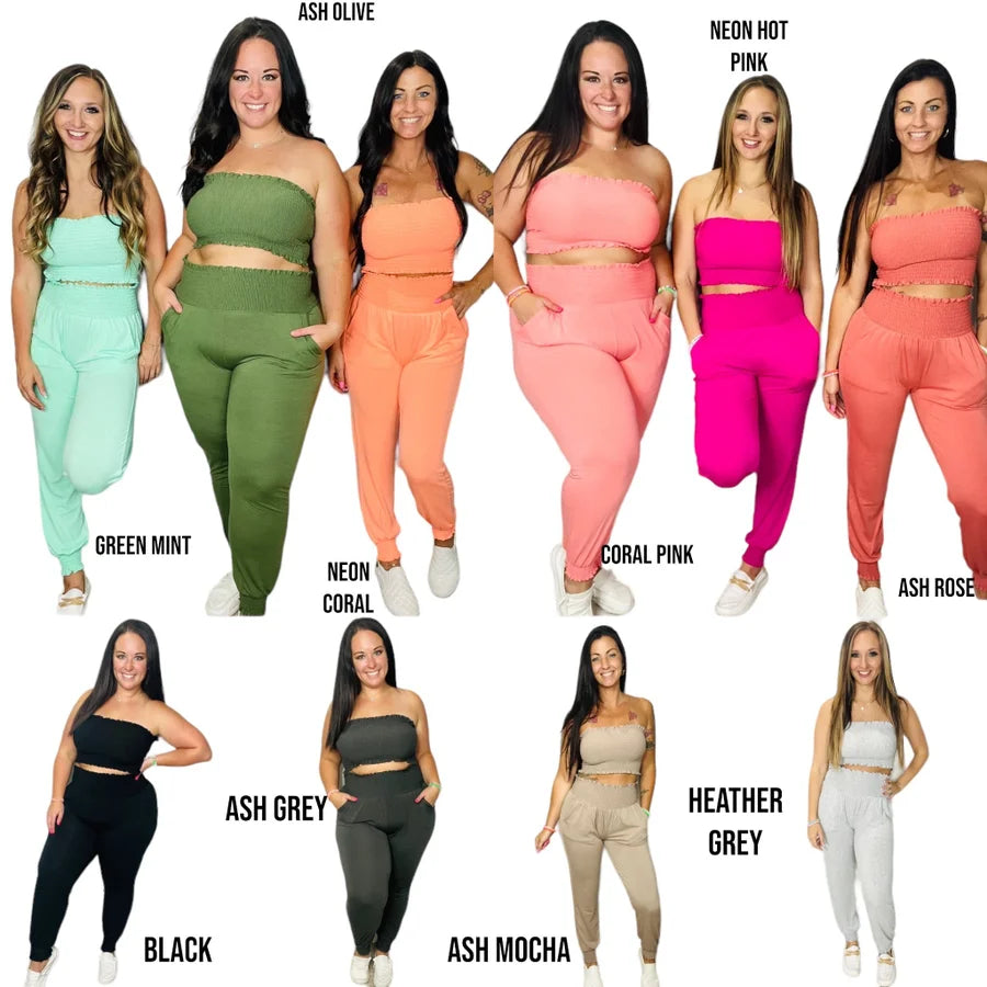 "Slay the Day" Smocked Tube Top and Joggers Set Multiple Colors 2 of 2