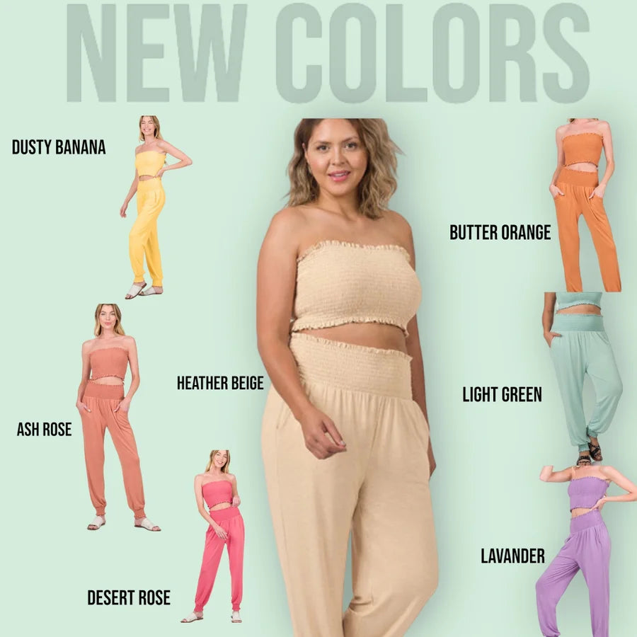 "Slay the Day" Smocked Tube Top and Joggers Set Multiple Colors 1 of 2