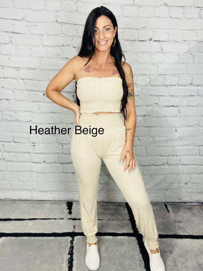 "Slay the Day" Smocked Tube Top and Joggers Set Multiple Colors 2 of 2