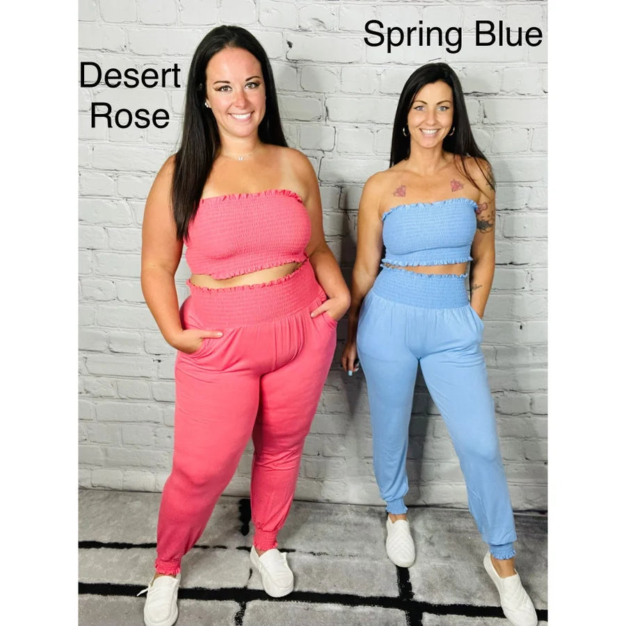 "Slay the Day" Smocked Tube Top and Joggers Set Multiple Colors 2 of 2