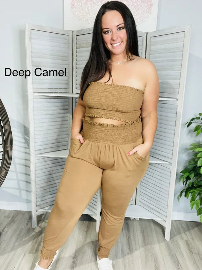 "Slay the Day" Smocked Tube Top and Joggers Set Multiple Colors 2 of 2