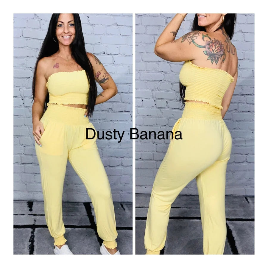"Slay the Day" Smocked Tube Top and Joggers Set Multiple Colors 2 of 2