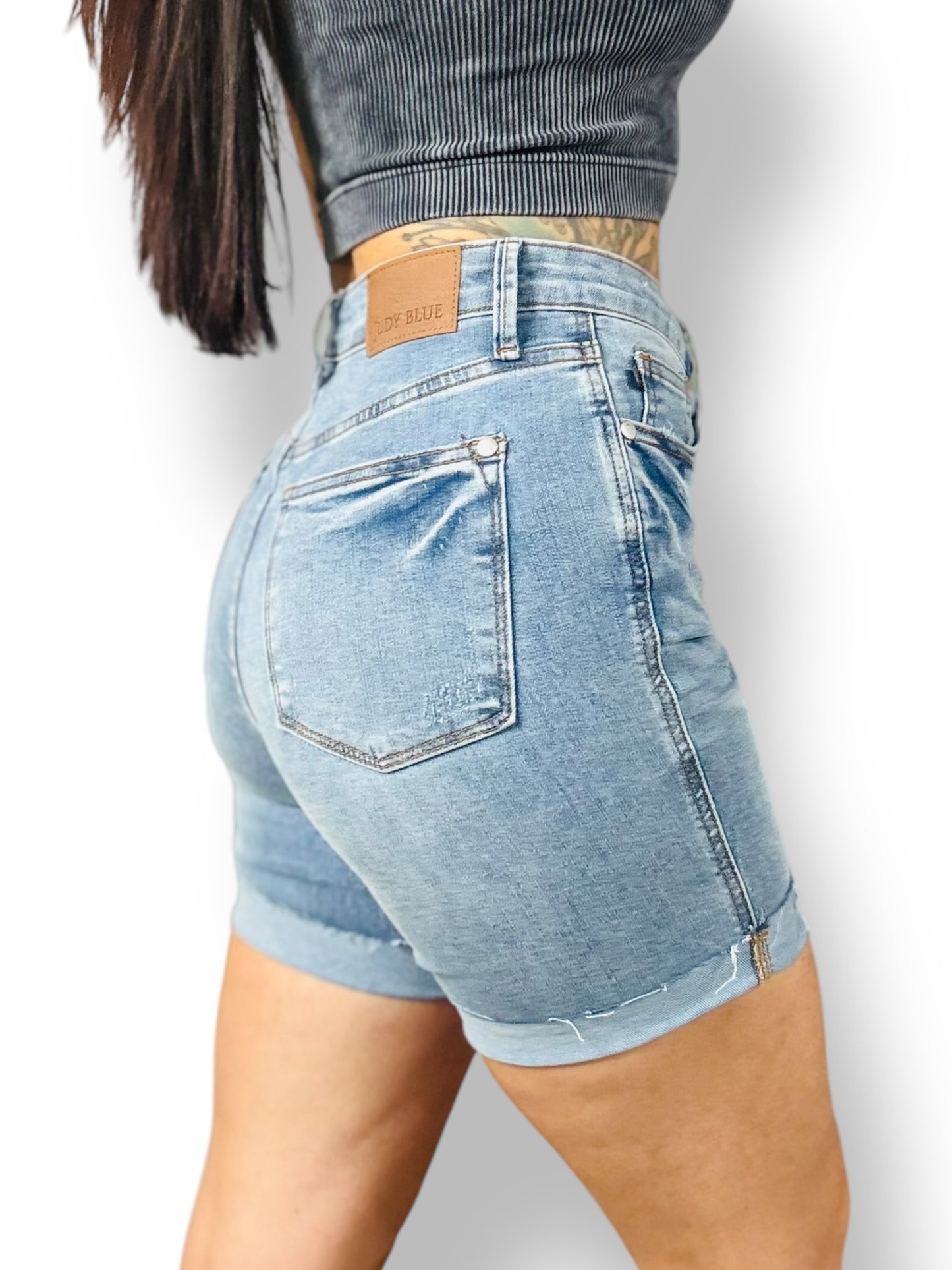 Judy Blue - "Cheryl" Medium Blue High-Waisted Cooling Tummy Control Shorts