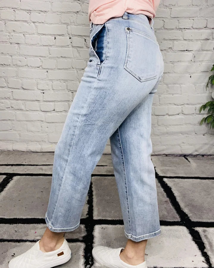 Judy Blue - "Abbey" Light Blue High-Waisted Cropped Wide Leg Jeans- Reg/Plus