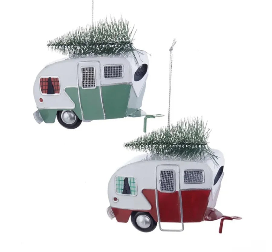 Camper with Holiday Tree Ornaments (Multiple Colors)