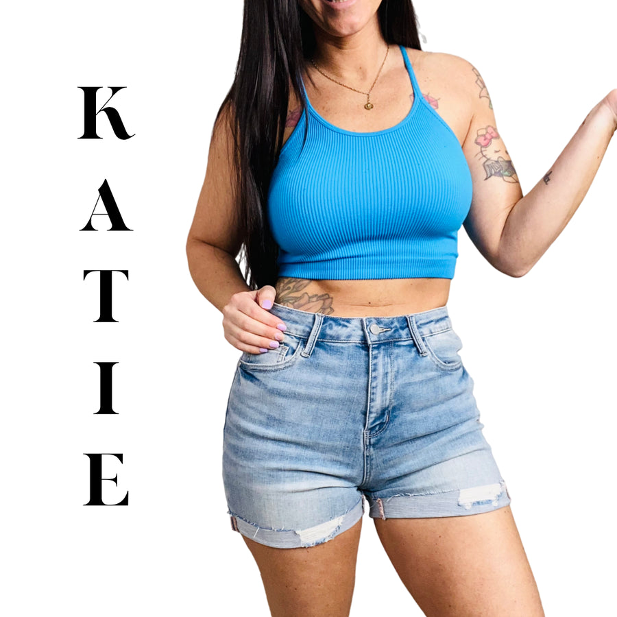 Judy Blue - "Katie" Light Blue High-Waisted Destroyed Cuff Shorts