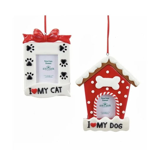 Red & White Dog/Cat Picture Frame Ornaments (Multiple Styles)