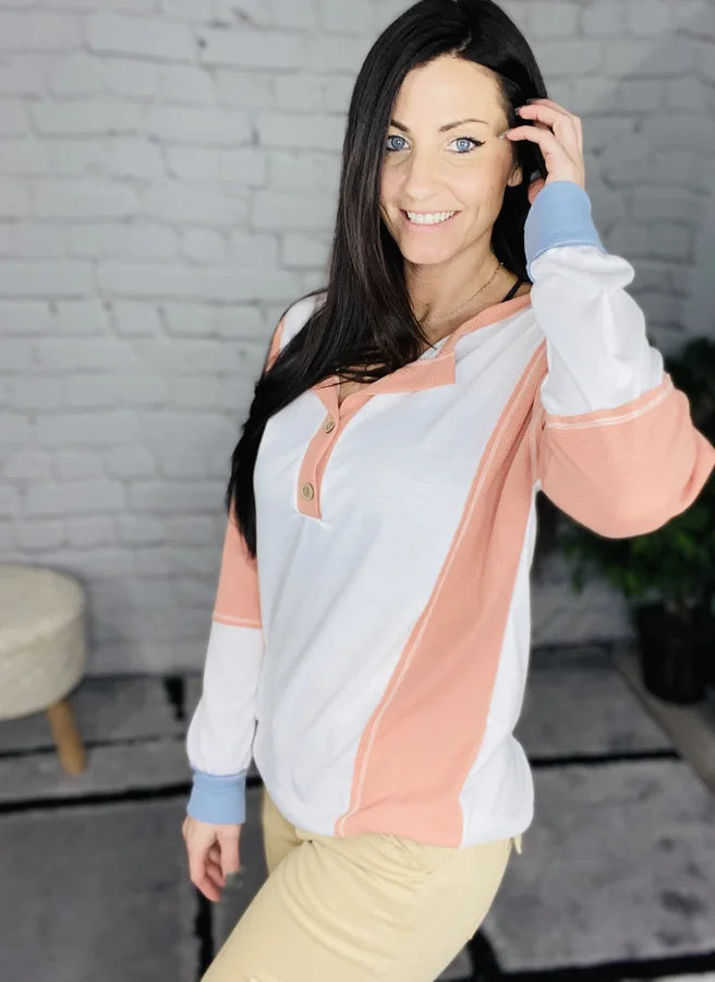 "Chase the Sun" Ivory/Peach Long Sleeve Top