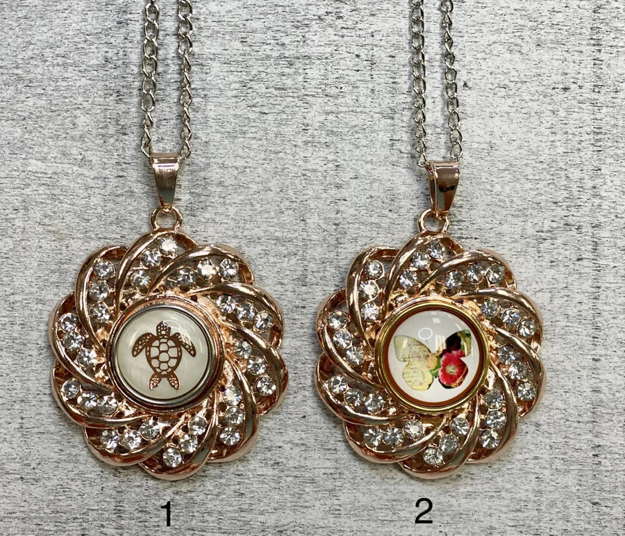 Necklace w/ Large Rose Gold Pendant & Snap