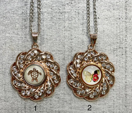 Necklace w/ Large Rose Gold Pendant & Snap