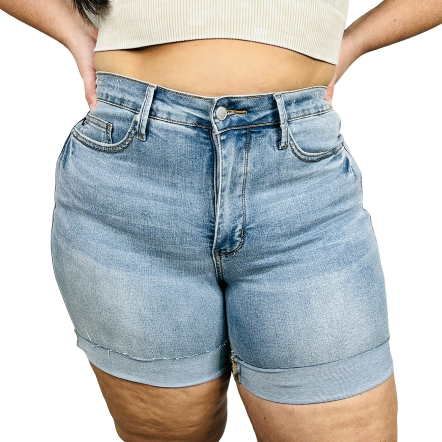 Judy Blue - "Cheryl" Medium Blue High-Waisted Cooling Tummy Control Shorts