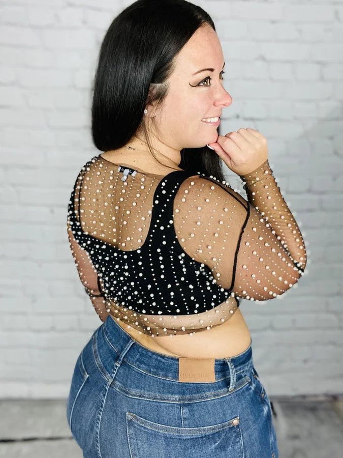 "Glamorous Gal" Pearl Beaded Mesh Top - Reg/Plus (Multiple Colors) (undershirt not included)