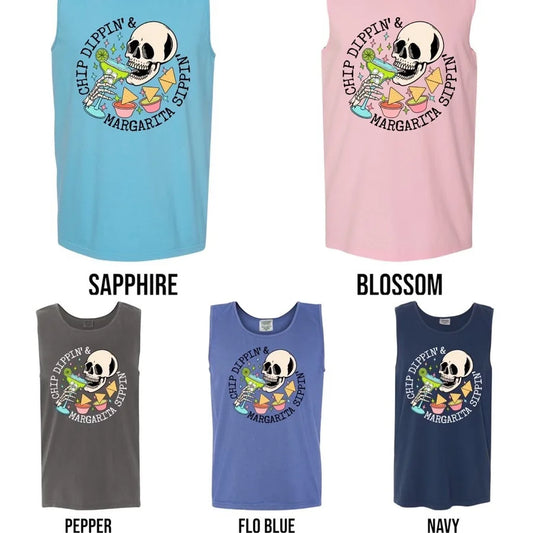 "Chip Dippin' Margarita Sippin'" (Black Ink) Graphic Tank Top