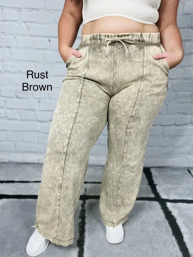 "Breezy" Cool Acid Wash Wide Leg Pants - Reg/Plus (Multiple Colors)
