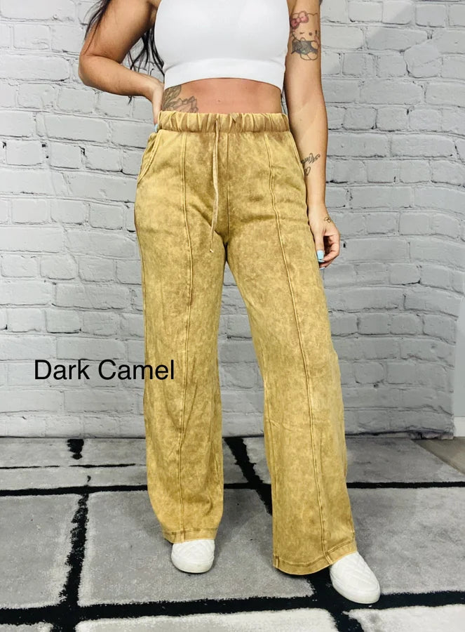 "Breezy" Cool Acid Wash Wide Leg Pants - Reg/Plus (Multiple Colors)