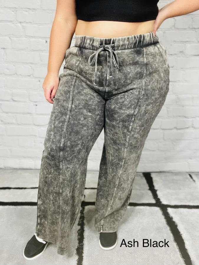 "Breezy" Cool Acid Wash Wide Leg Pants - Reg/Plus (Multiple Colors)