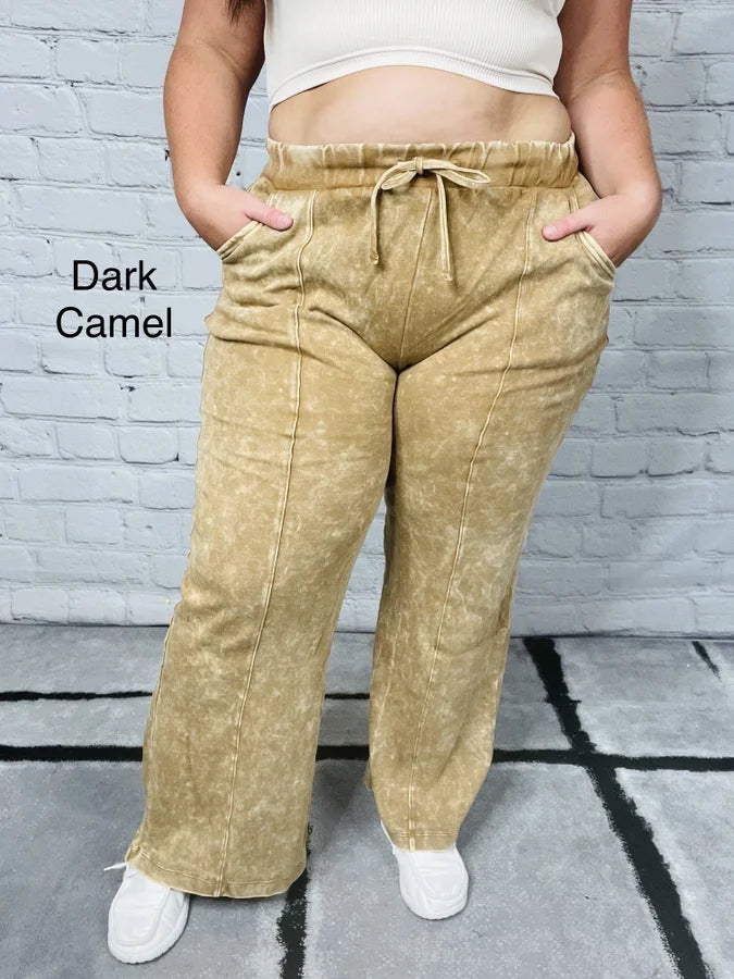 "Breezy" Cool Acid Wash Wide Leg Pants - Reg/Plus (Multiple Colors)
