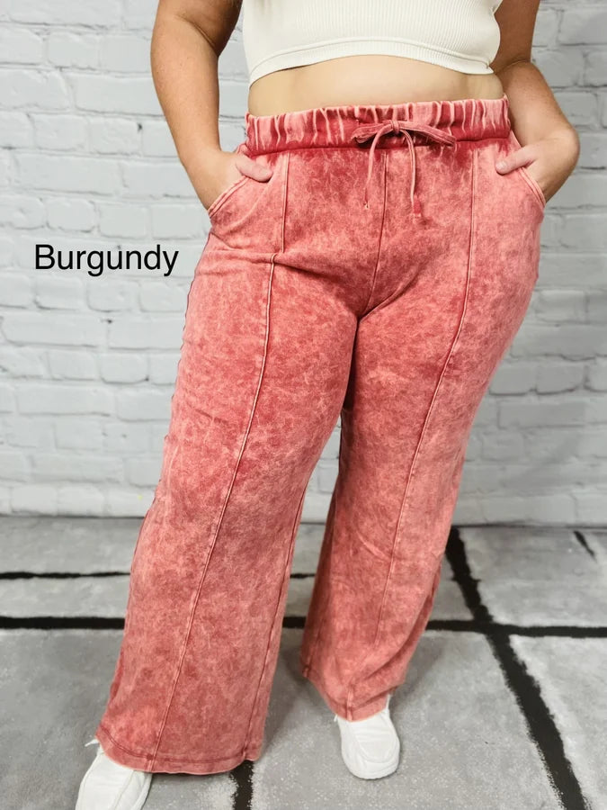 "Breezy" Cool Acid Wash Wide Leg Pants - Reg/Plus (Multiple Colors)