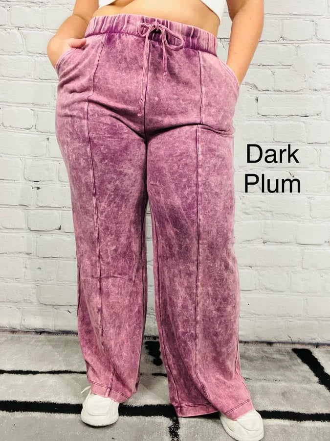 "Breezy" Cool Acid Wash Wide Leg Pants - Reg/Plus (Multiple Colors)